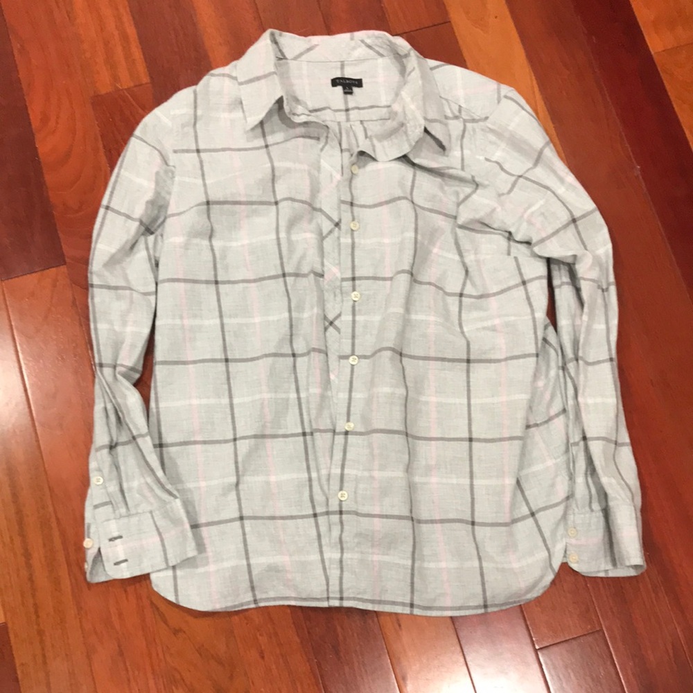 Talbots Light Gray Plaid Button-Down Shirt